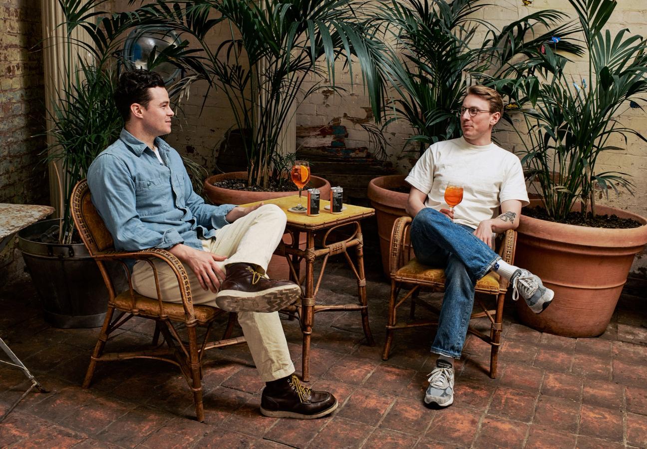 Rob Wallis and Sam Hunt sat enjoying MOTH Aperitivo spritz