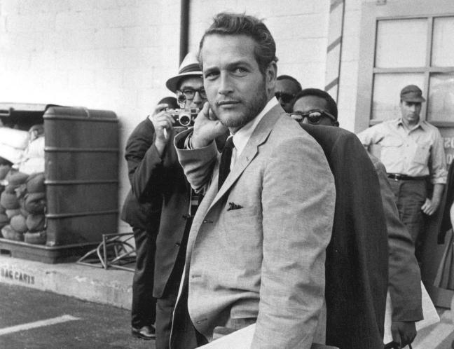 Paul Newman wearing blazer and shirt and tie by Associate Press
