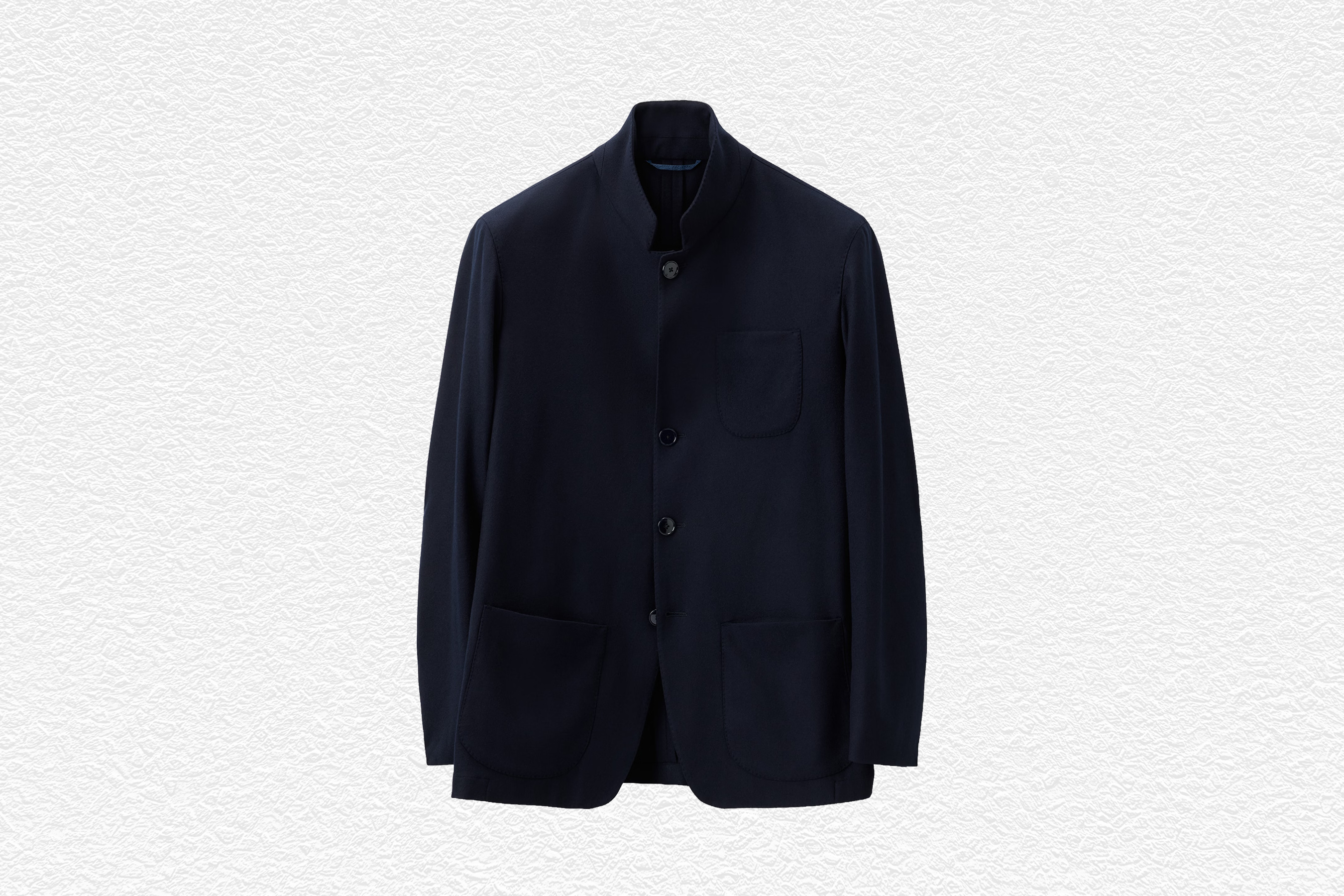 'Nehru' Soft Jacket Midnight Blue Brushed Wool Twill