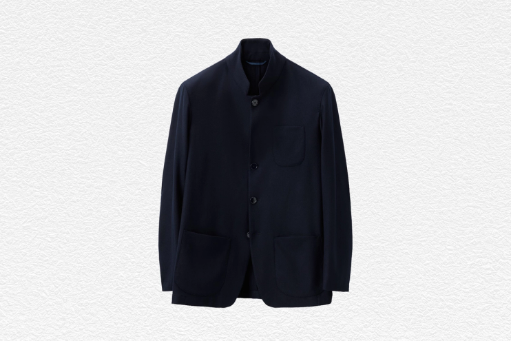 'Nehru' Soft Jacket Midnight Blue Brushed Wool Twill