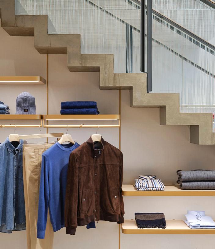 Shelves and staircase inside the Paul & Shark Store on Regent Street