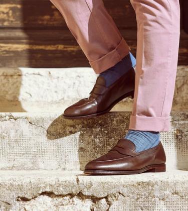 Man wearing a Pair of Crockett and Jones Nice Dark Brown Milled Calf Superflex Leather Sole Shoes