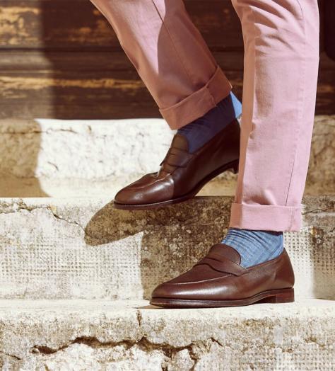 Man wearing a Pair of Crockett and Jones Nice Dark Brown Milled Calf Superflex Leather Sole Shoes