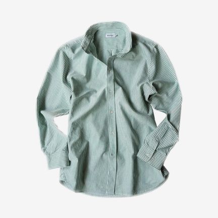 Relaxed Casual Green Stripe Oxford Shirt