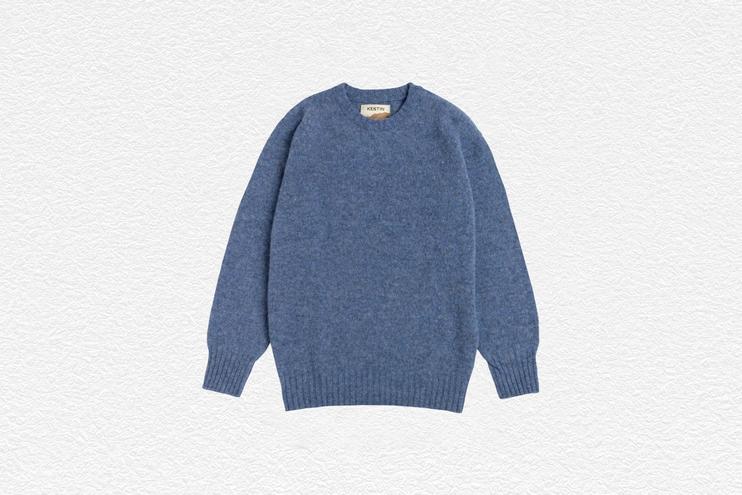 Camisola de gola redonda em lã Shetland escovada