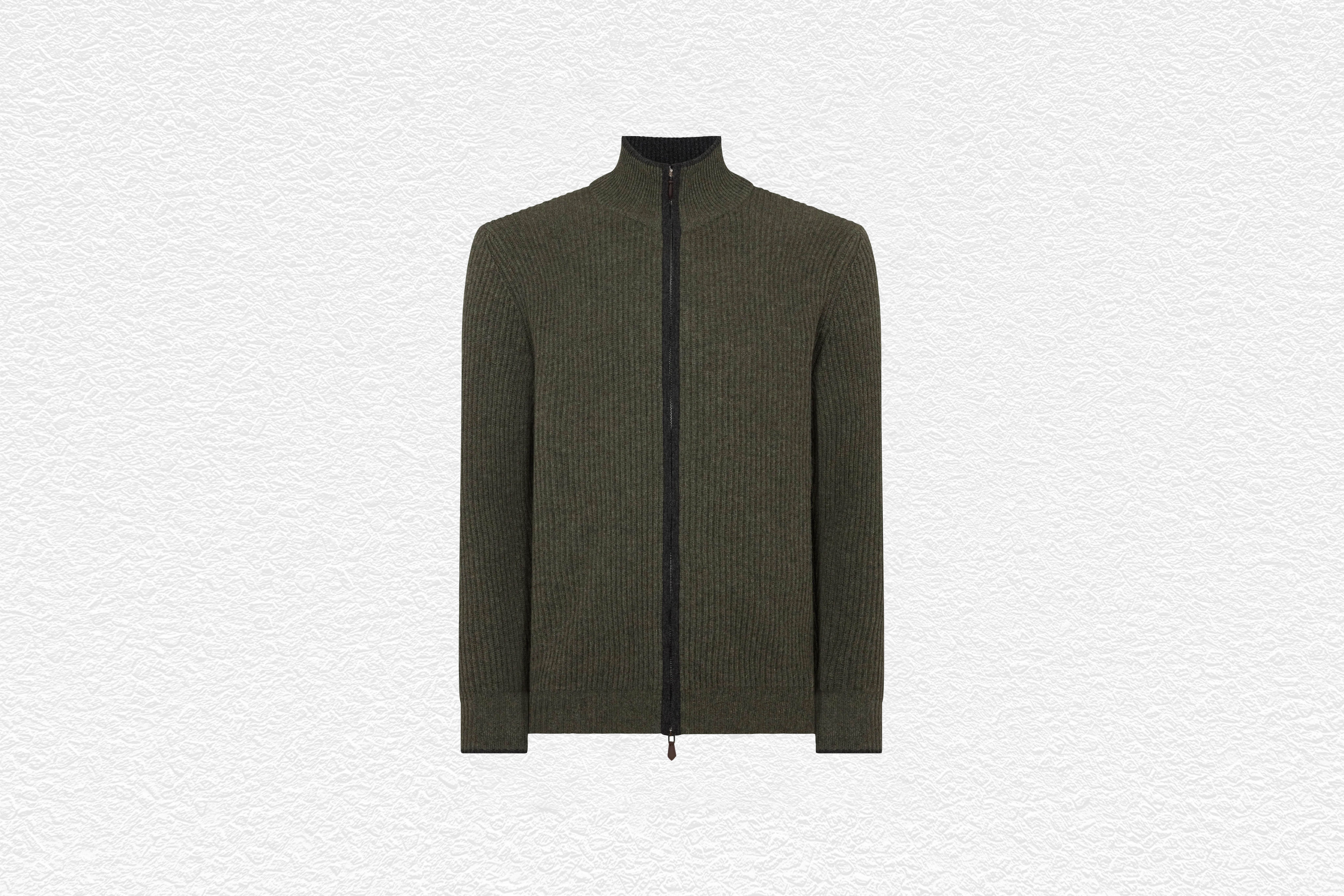 Lambeth Rib Full Zip Cashmere Cardigan