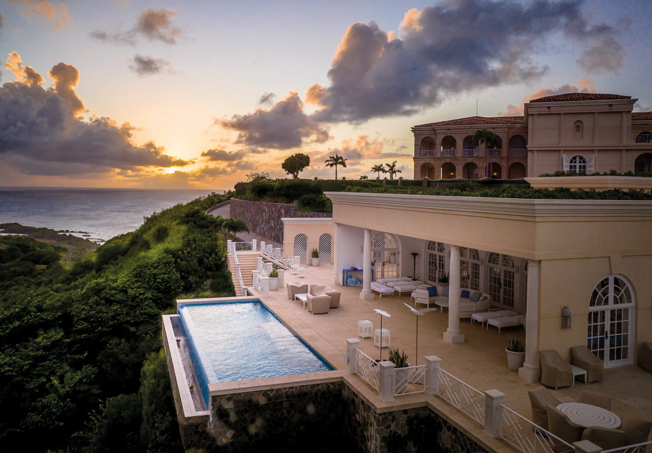 Villa with infinity pool located on the hilltop in Mustique