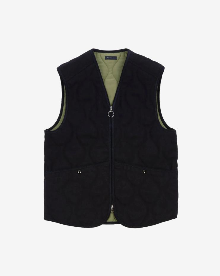 Navy Quilted Melton Wool Zip Vest