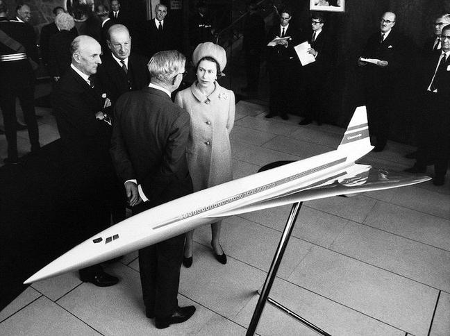 1966 - Queen Elizabeth tours the British Aircraft Corporation's facilties in Filton, Bristol. (Gamma-Keystone)