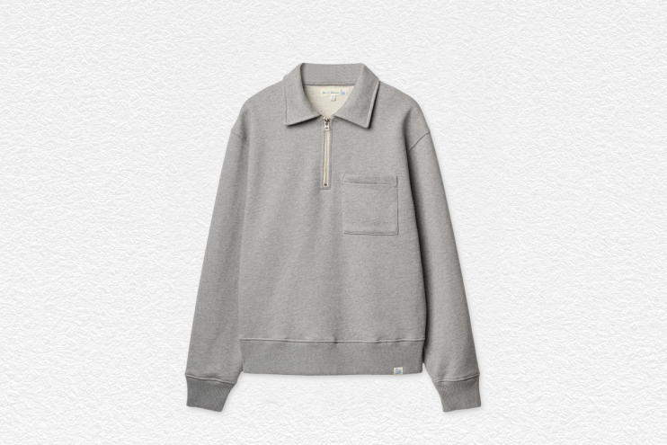 Fleece Polo Collared Half-Zip Cotton Sweatshirt