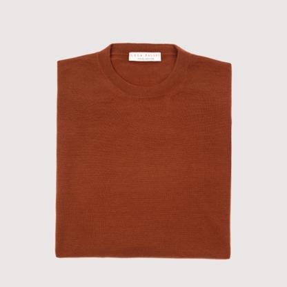 Rust Fine Silk-Cashmere Crew Neck
