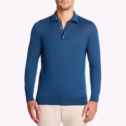 Atlantic Blue Fine Silk-Cashmere Polo