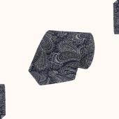 Turnbull & Asser Navy and White Paisley Silk Tie