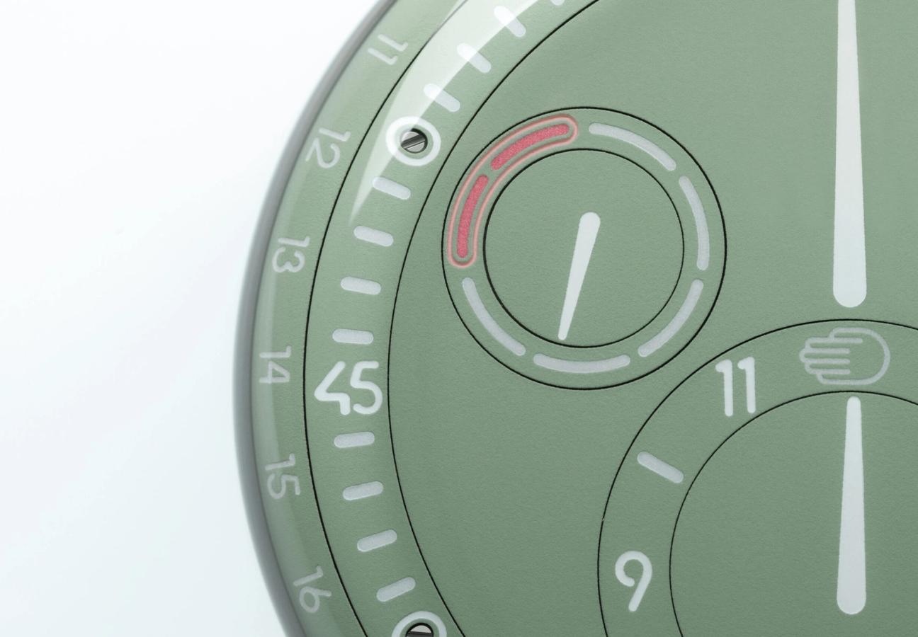 Day dial on Ressence Type 3 EE in Eucalyptus Green