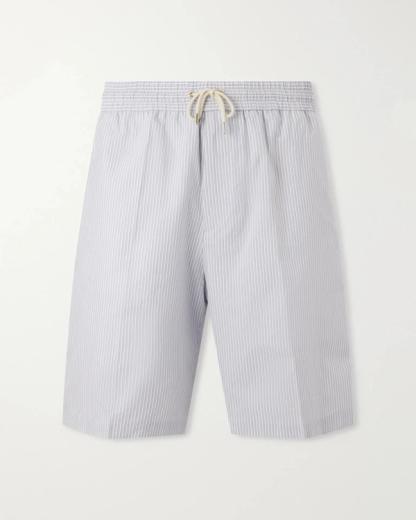 Straight-Leg Striped Cotton Drawstring Shorts