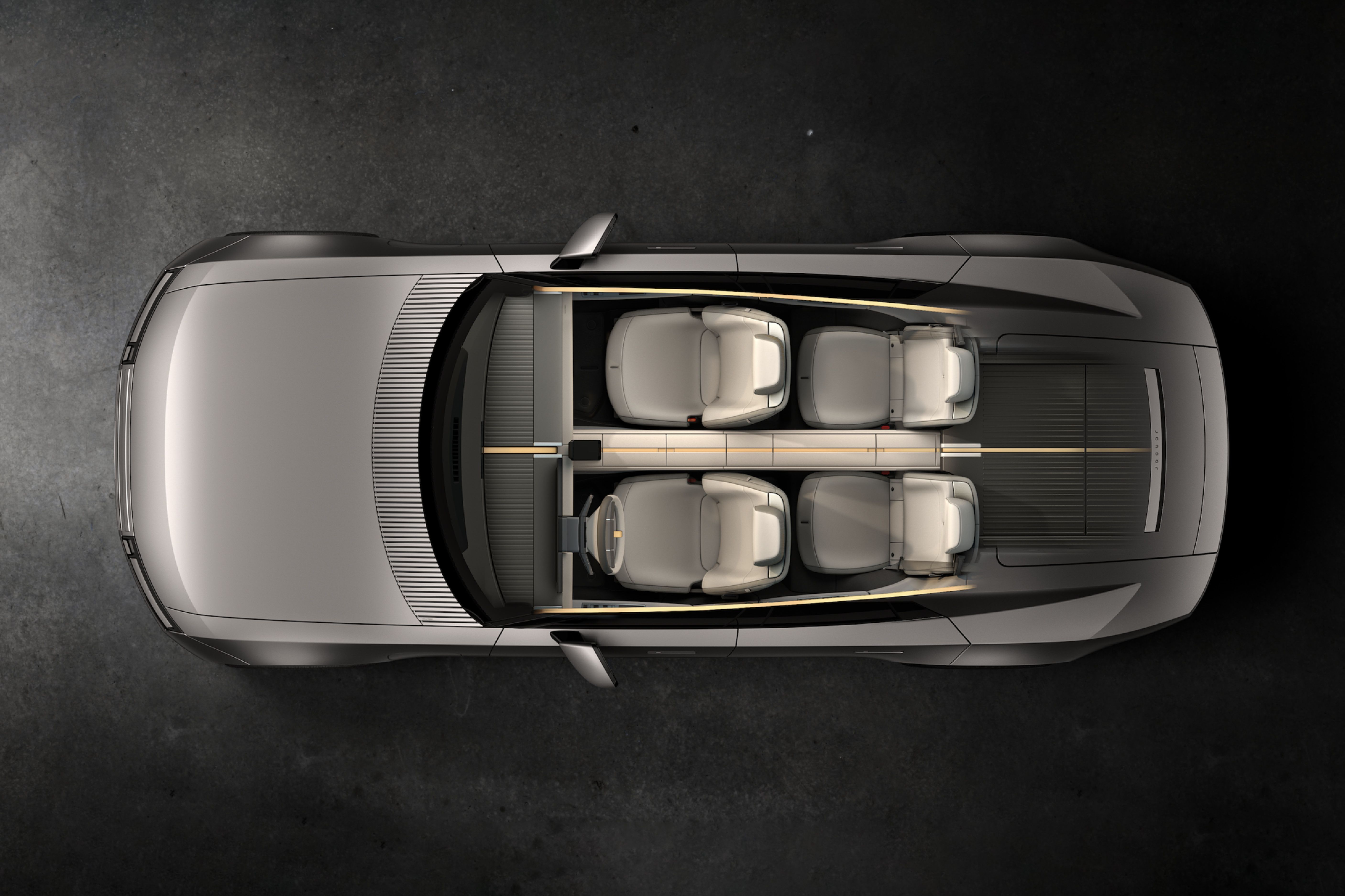 Overhead view of the Jaguar Type 01 cabin and four seats