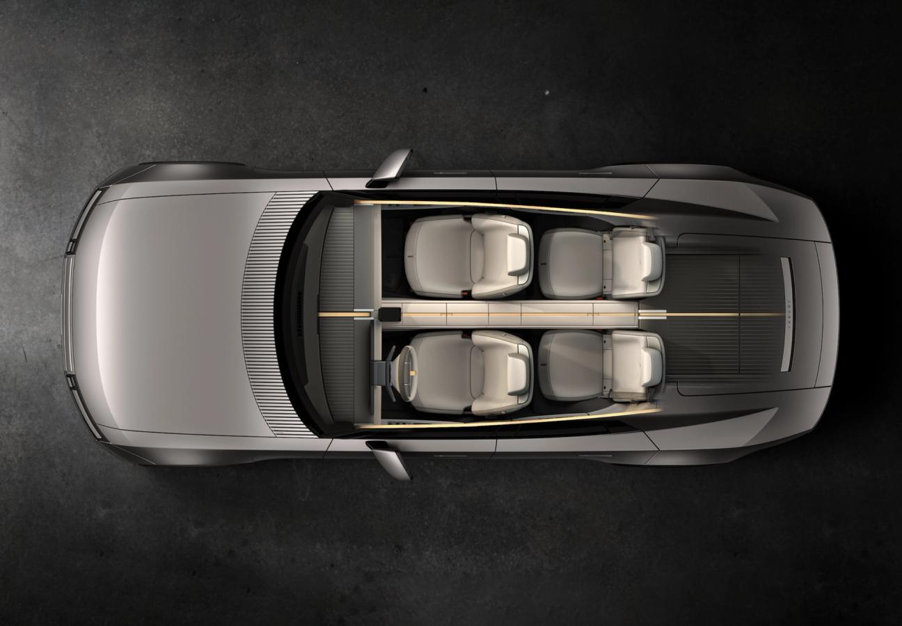 Overhead view of the Jaguar Type 01 cabin and four seats