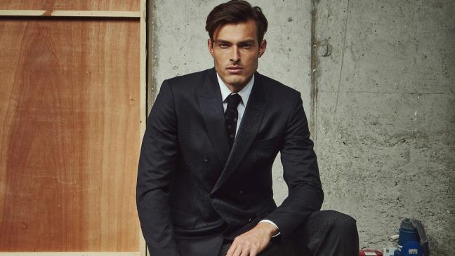 Model wears double-breasted suit Photo by Adam Fussell for Gentleman's Journal Sep Oct 2016