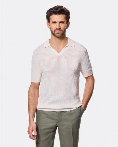 Slim Fit Cream Cable Knitted Polo Shirt