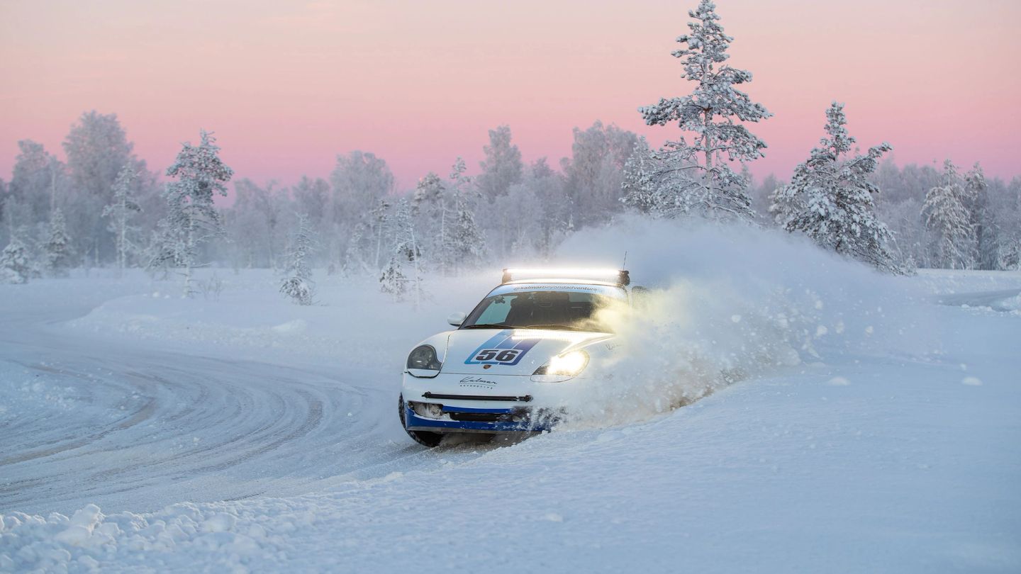 We rally a mutant Porsche 911 through a frozen Finnish forest