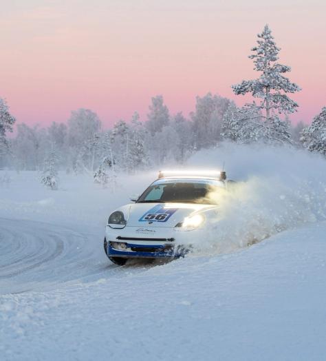 We rally a mutant Porsche 911 through a frozen Finnish forest
