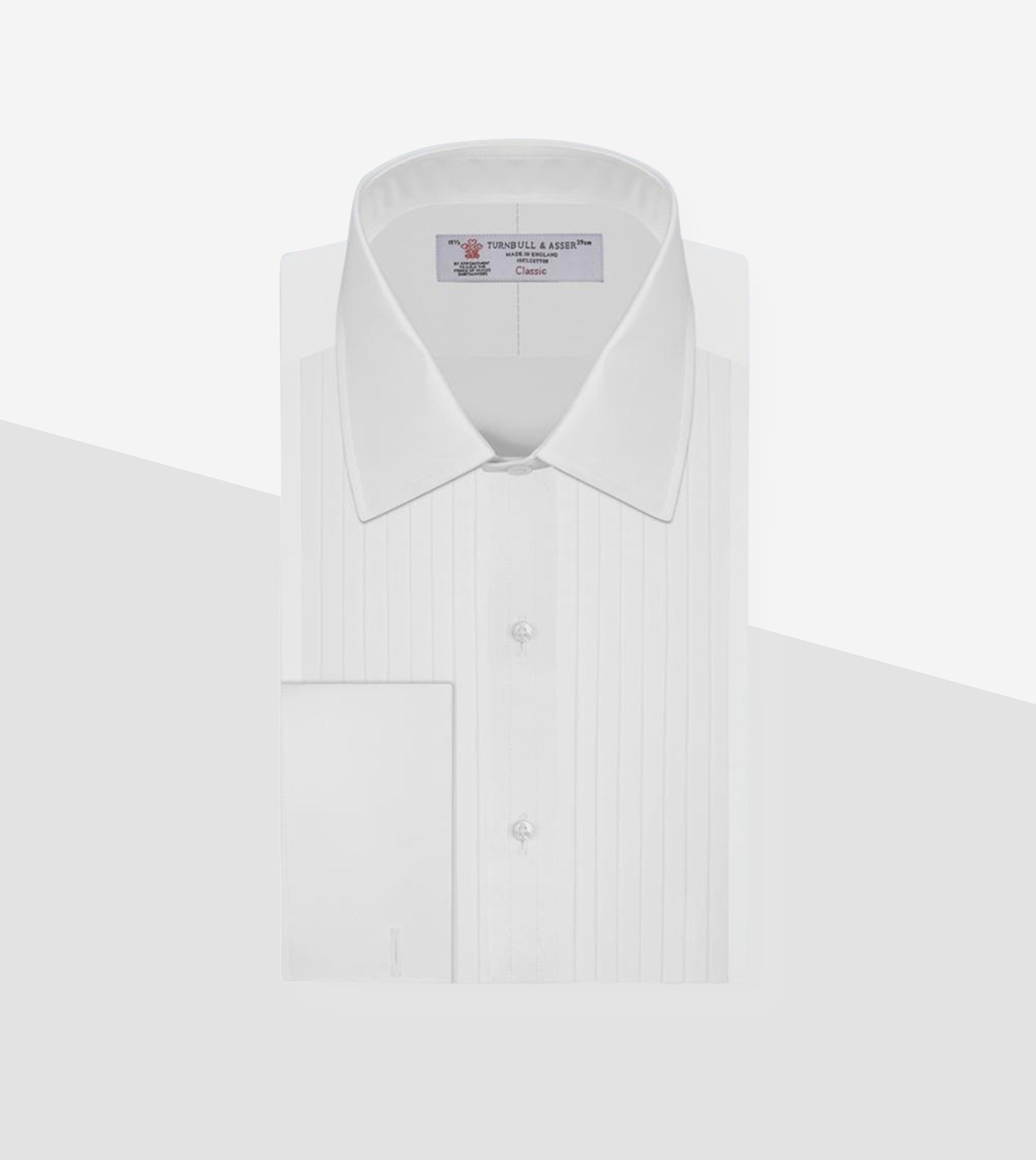 Turnbull & Asser white pleated cotton dress shirt