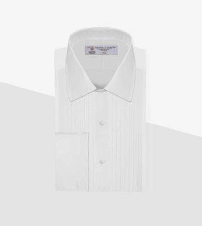 Turnbull & Asser white pleated cotton dress shirt
