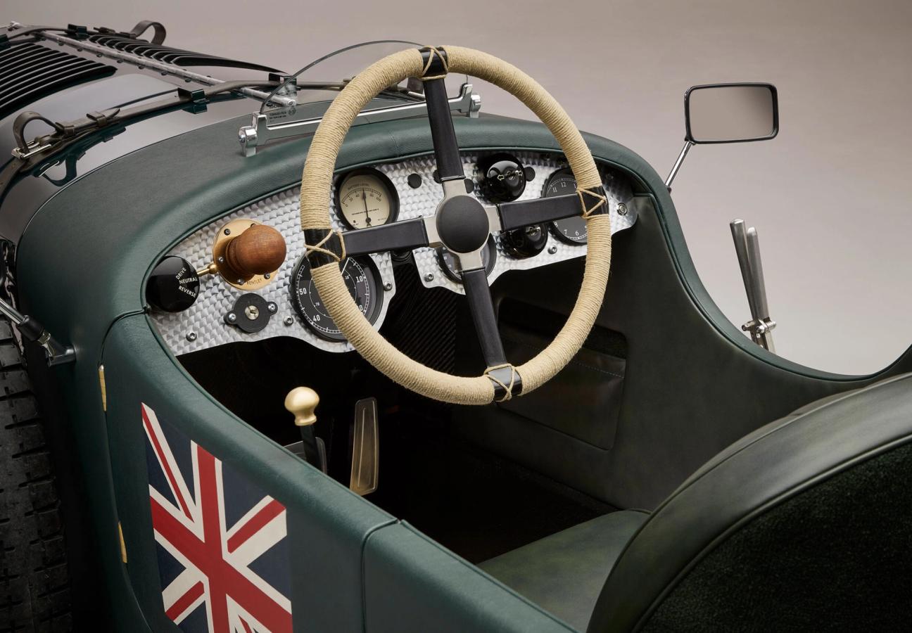 The Bentley Blower Jnr interior, steering wheel and dashboard