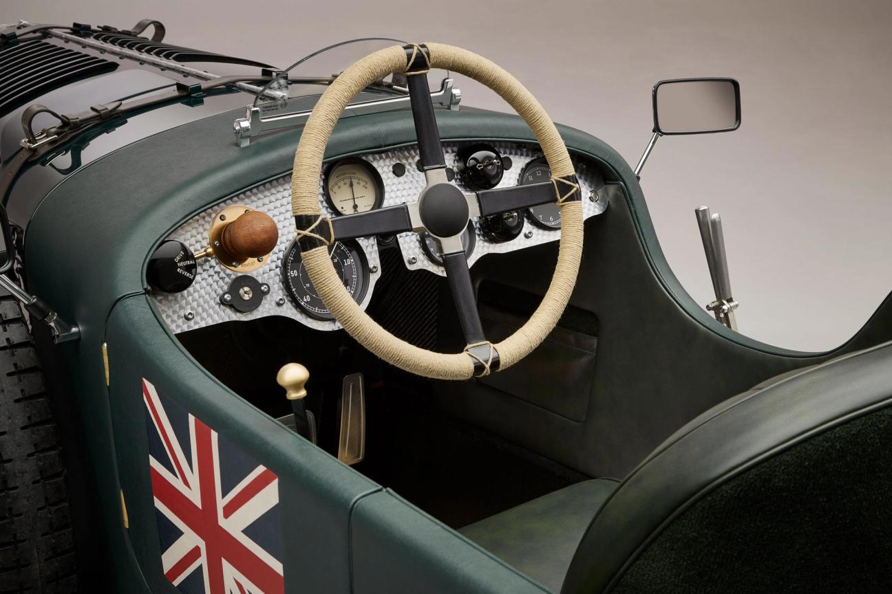 The Bentley Blower Jnr interior, steering wheel and dashboard