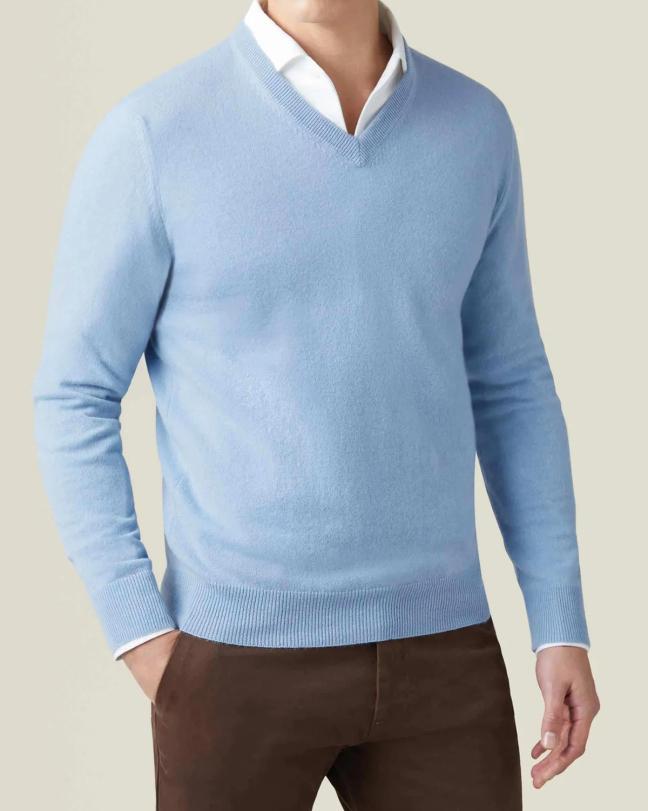 Sky blue cashmere v neck