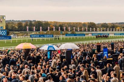 Crowds watching racing at Ascot on British Champions Day