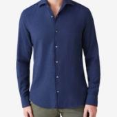 Luca Faloni Navy Blue Cashmere Cotton Shirt