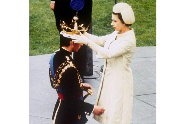 1969. Elizabeth formally invests Prince Charles with the Coronet of the Prince of Wales at Caernarfon Castle (Press Association)