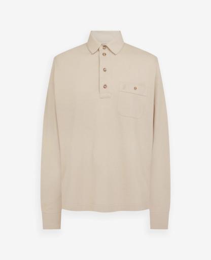 Men's Long Sleeve Polo in Stone