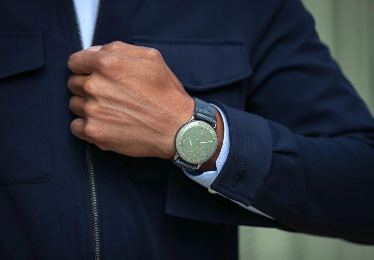 Ressence Type 3 EE in Eucalyptus Green on persons wrist