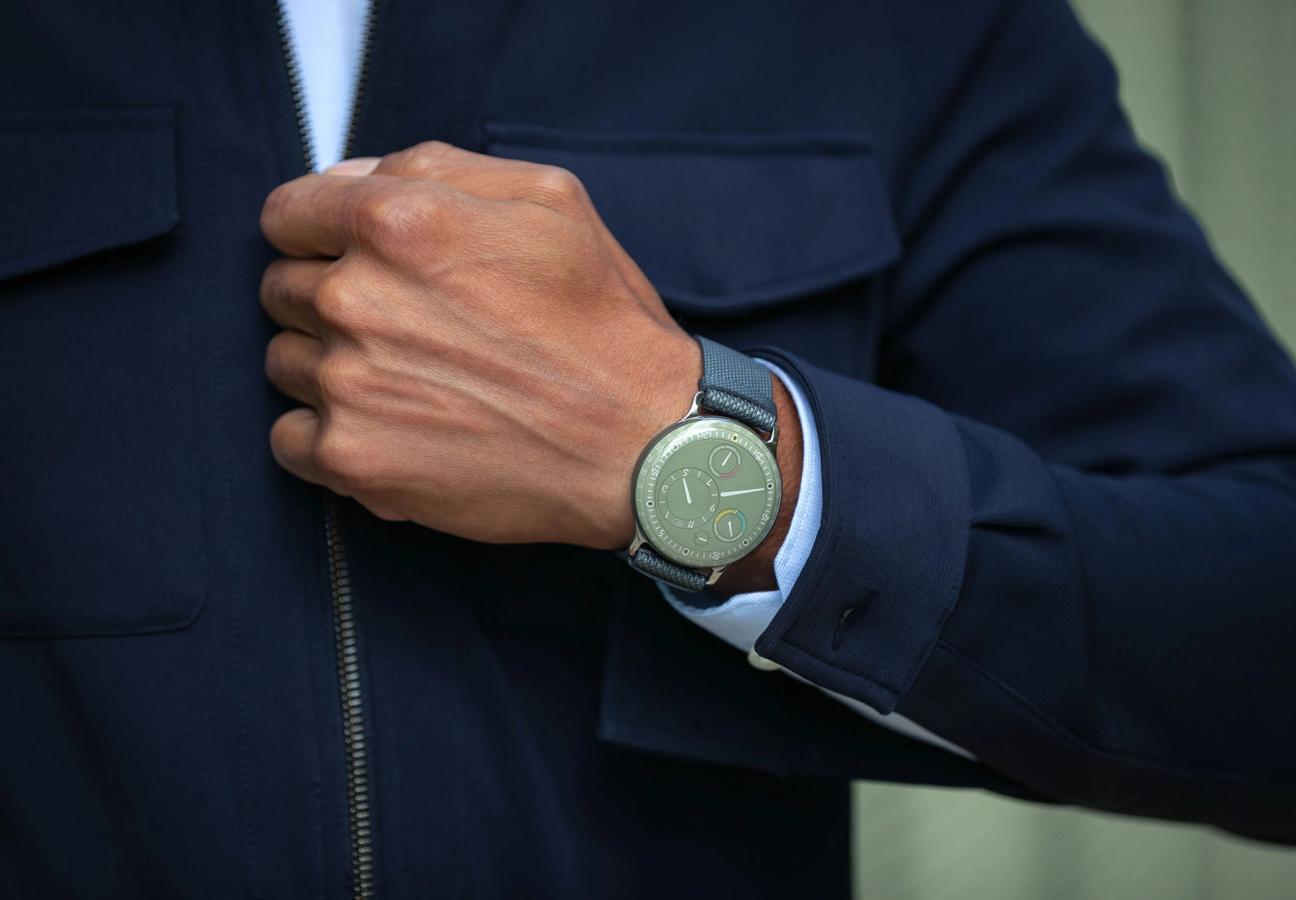 Ressence Type 3 EE in Eucalyptus Green on persons wrist