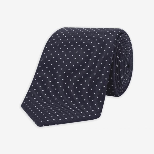 Slim Navy and White Silk Tie