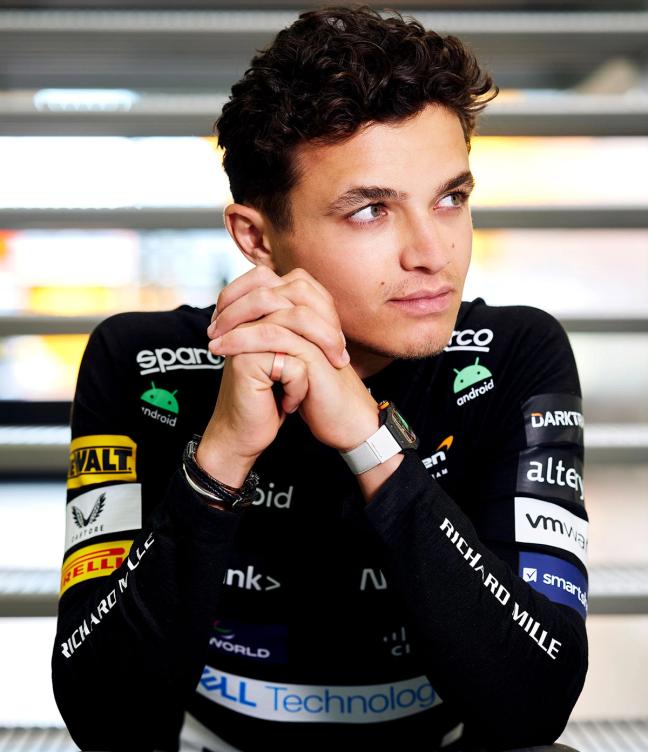 Lando Norris wearing the RM 67-02