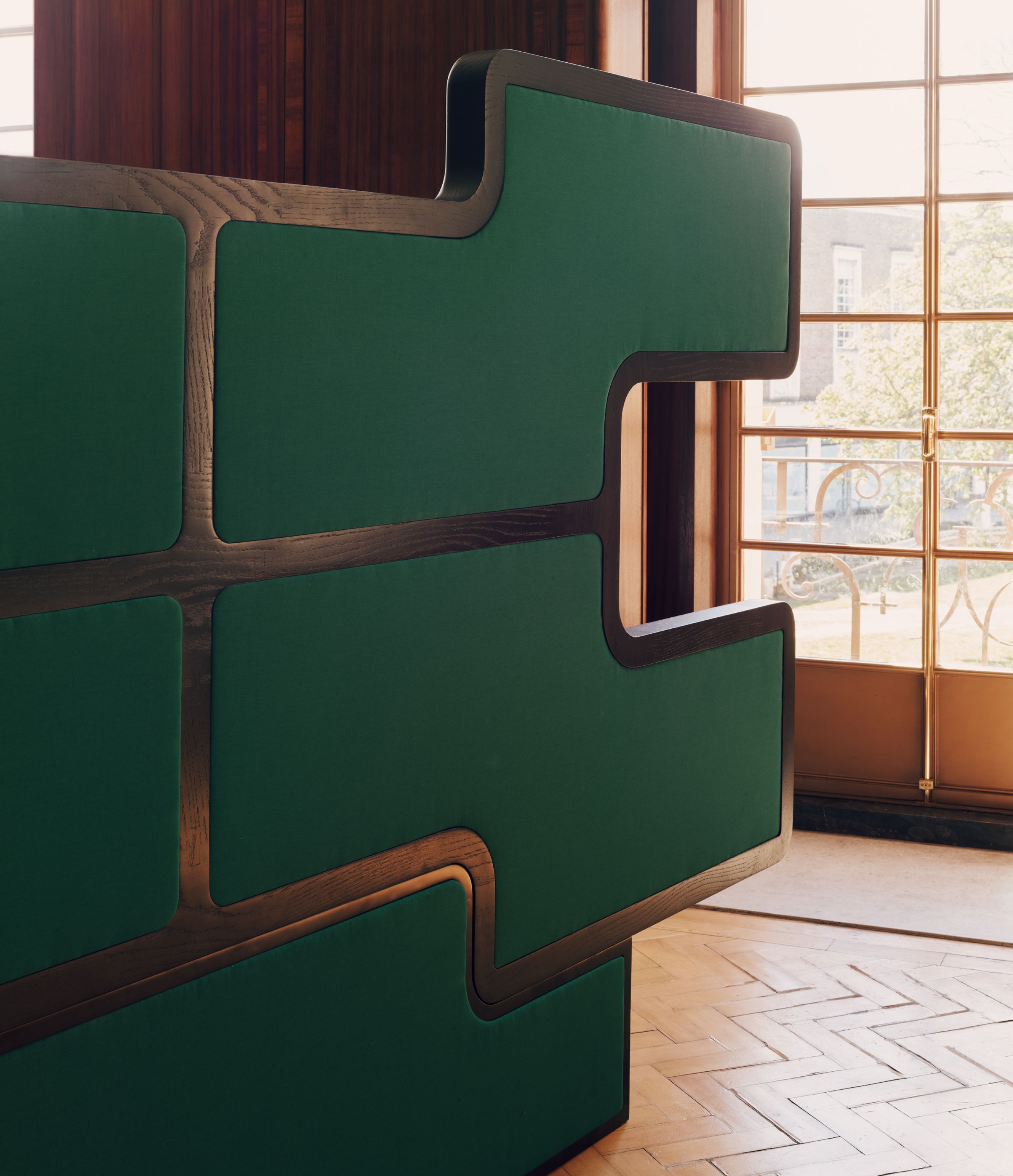 Green cotton satin on the reverse references the colourful linings of Boateng’s tailoring.