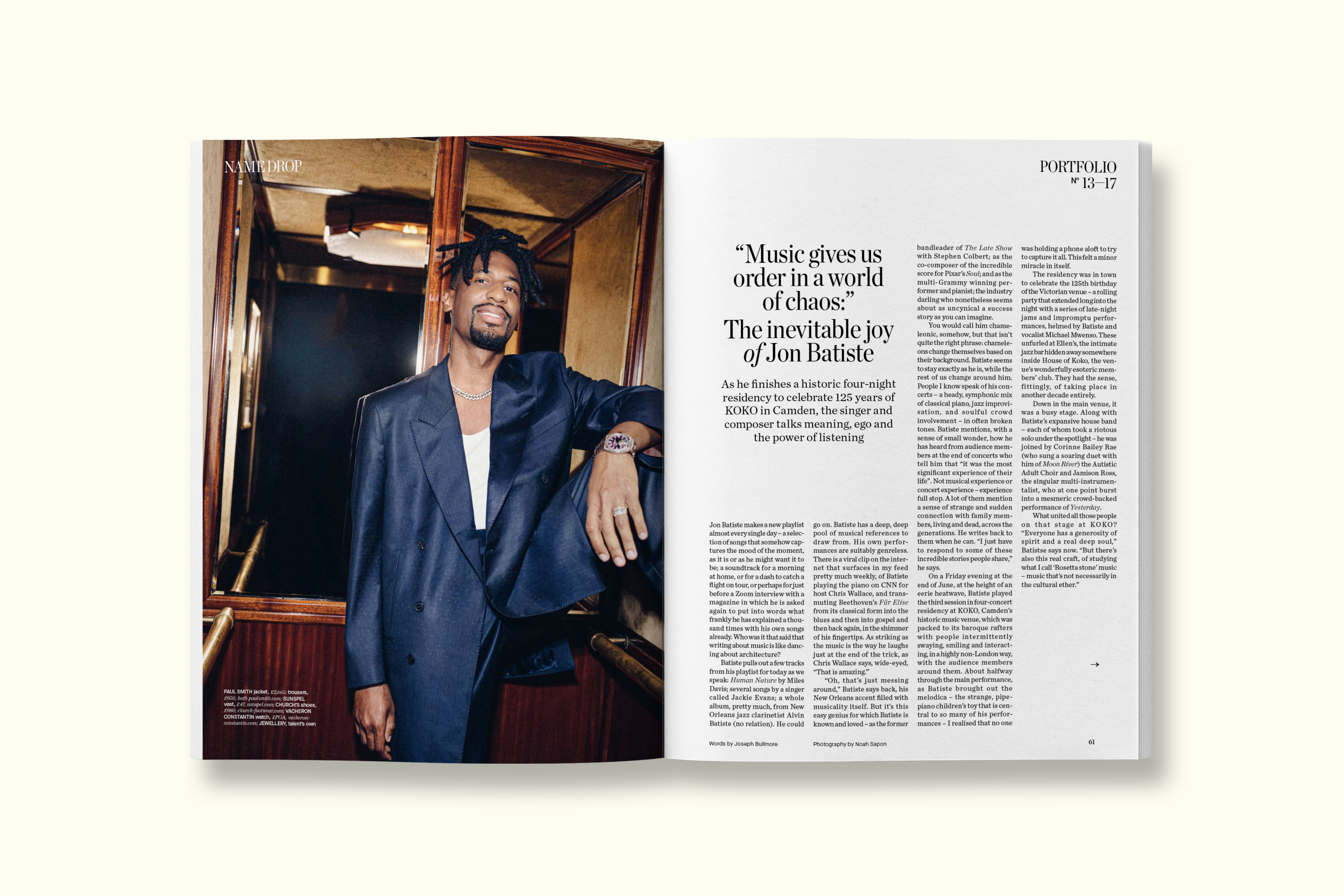 Intervista a Jon Batiste su una rivista