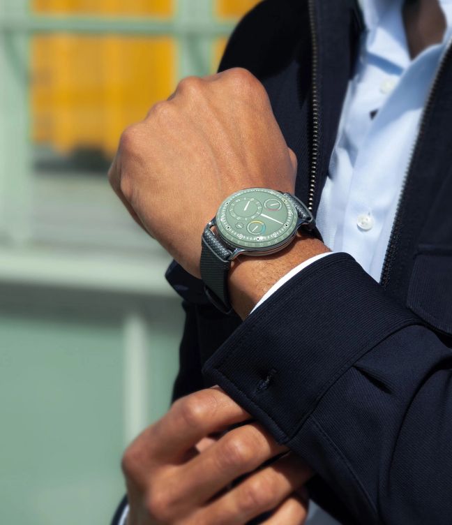 Ressence Type 3 EE in Eucalyptus Green on persons wrist