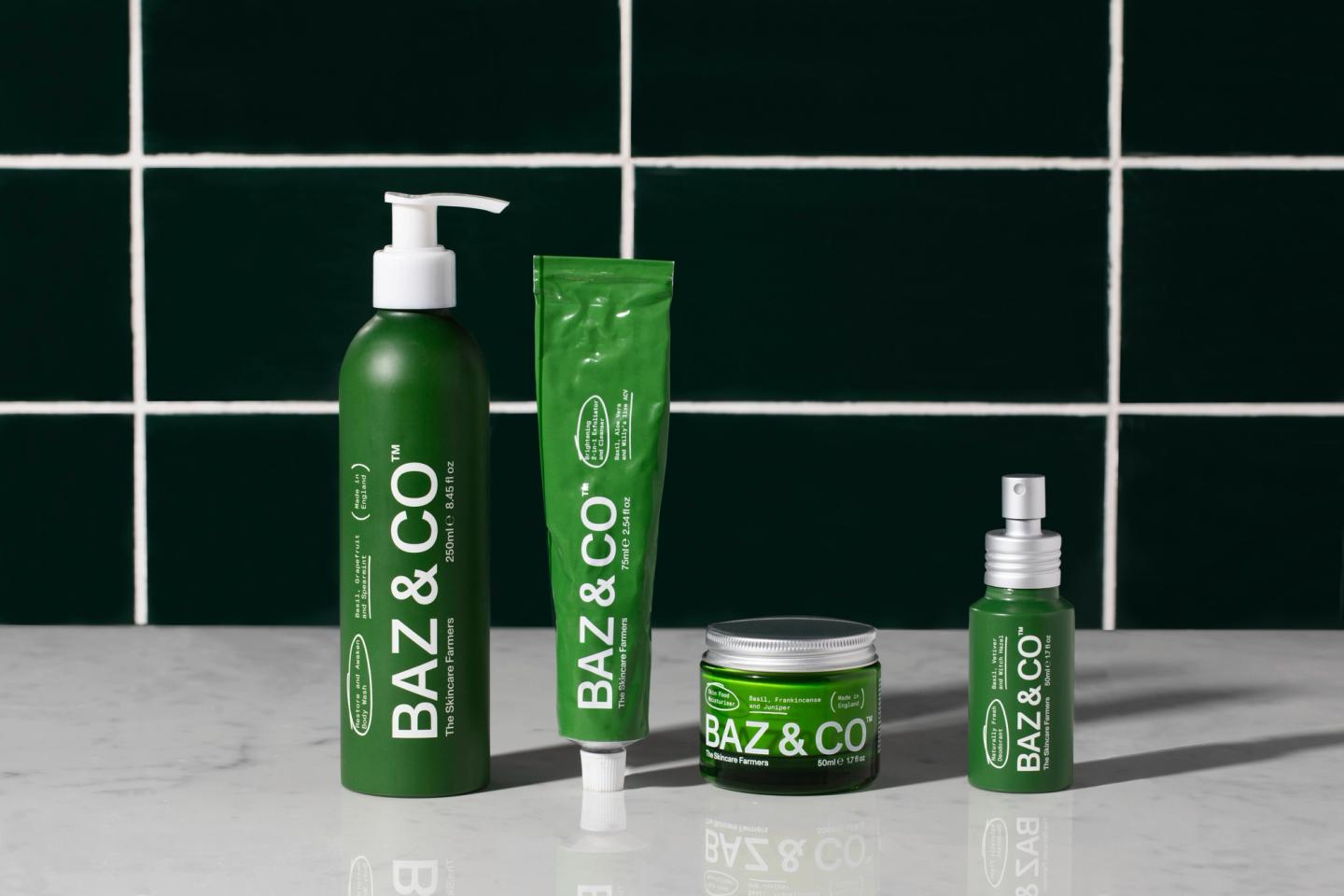 The four-step BAZ & CO routine: body wash, exfoliator cleanser, moisturiser and deodorant