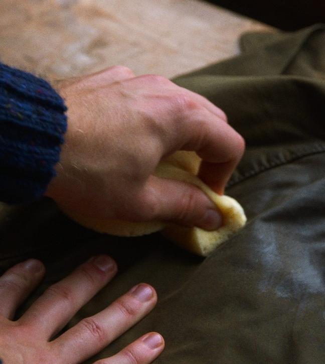 A Barbour waxed canvas jacket is rewaxed