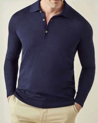 Navy Blue Silk Cashmere Polo