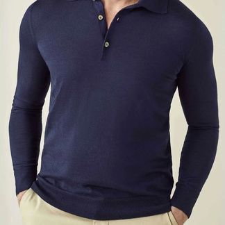 Navy Blue Silk Cashmere Polo