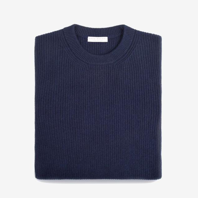 Navy Blue Chunky Knit Cashmere Crew Neck