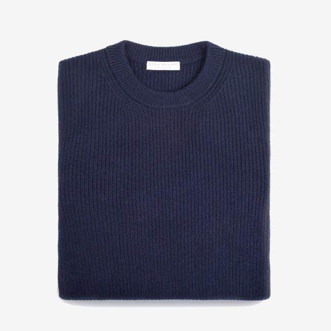 Navy Blue Chunky Knit Cashmere Crew Neck