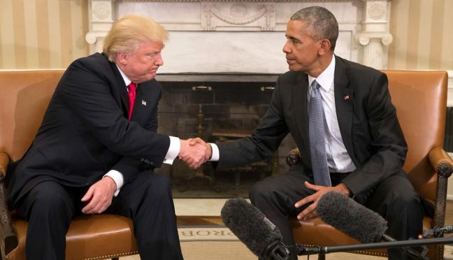 Trump and Obama shake hands