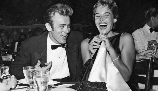 James Dean Ursula Andress laughing at dinner