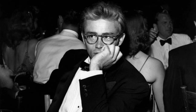 James Dean wearing glasses in a tux